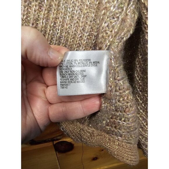 Worthington Woman Open Front Cardigan Knit Sweater Tan & Metallic Gold Size XL - Picture 4 of 10